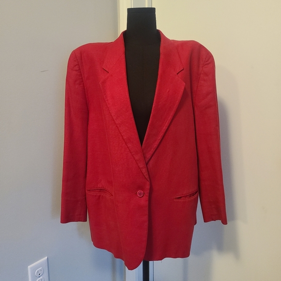 L.L. Bean Jackets & Blazers - LL Bean Vintage Women's Blazer Size 20 Petite Linen Cotton Blend Red Long Sleeve